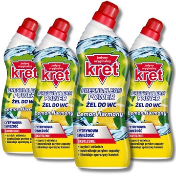 KRET Fresh Clean Power Płyn Żel do Czyszczenia WC Toalet Lemon Harmony 4szt