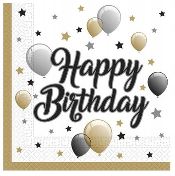Papierowe serwetki urodziny 20 szt happy birthday urodzinowe balony złote
