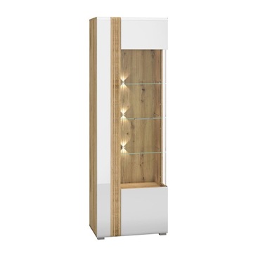 Witryna do salonu szklana biała połysk dąb Atrisan MDF 65 cm CAPRI R