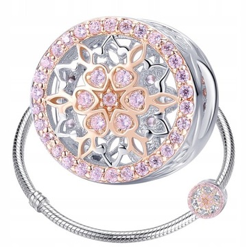 CHARMS MANDALA wzorek srebro S925 koralik beads ażurowy kolorowe cyrkonie