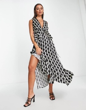 TOPSHOP SUKIENKA DAMSKA WE WZÓR MIDI BEŻ 36 1XAI