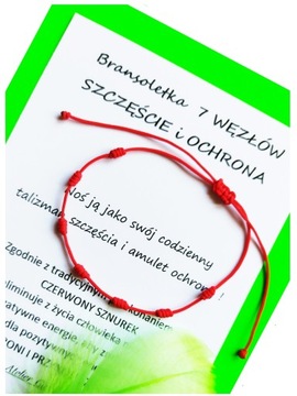 Bransoletka 7 węzłów SZCZĘŚCIE I OCHRONA Talizman Amulet Czerwony sznurek