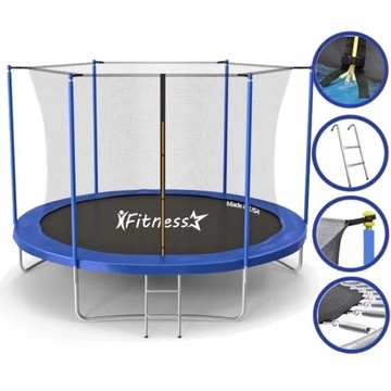 TRAMPOLINA OGRODOWA DLA DZIECI F-STAR 312CM 10FT BLUE SIATKA W. + DRABINKA