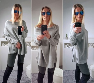 SWETEREK OVERSIZE TUNIKA SWETER WOOL ODKRYTE RAMIĘ