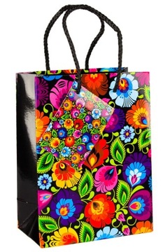 Torba prezentowa folk - łowicka czarna 17x13x7 cm
