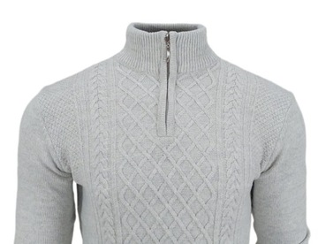 Sweter męski rozpinany Golf krótki zamek Półgolf Wełna Jasny Szary r. XXL +