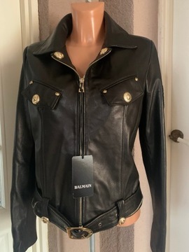 Skórzana parka model Balmain kurtka czarna S/M