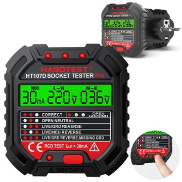 TESTER NAPIĘCIA GNIAZDEK SIECIOWYCH ELEKTRYCZNYCH WYŚWIETLACZ LCD TEST RCD