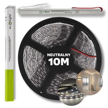 ZESTAW 10m Taśma pasek listwa LED SMD biały neutralny z zasilaczem 12V