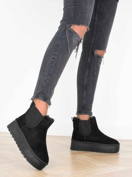 7911 ЧЕРНЫЕ УТЕПЛЕННЫЕ БОТИНКИ НА ТОЛСТОЙ ПОДОШВЕ, СНЕЖНЫЕ БОТИНКИ НА ПЛАТФОРМЕ 40