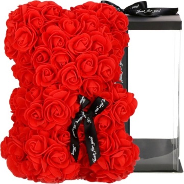 BEAR WITH ROSES RED 28cm BOX BOUQUET OF FLOWERS ORNAMENT GIFT FOR VALENTINE'S DAY