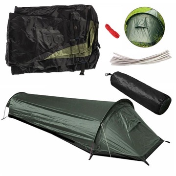POJEDYNCZY NAMIOT KEMPINGOWY W KOLORZE MILITARNYM ZIELONYM 220CM