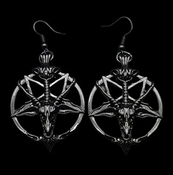 Kolczyki Wiszące Pentagram Głowa Kozy Piercing Goth Wicca Czarne