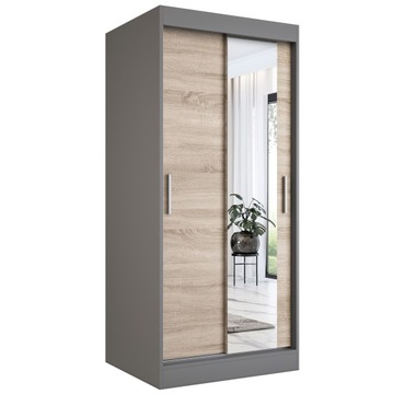 Szafa przesuwna 90 cm antracyt +sonoma +lustro MKP