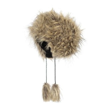 W407J Beżowa ciepła zimowa czapka damska toczek z osłoną karku i uszu