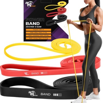 ZESTAW 3 GUM OPOROWYCH DO ĆWICZEŃ ROZCIĄGANIA TAŚMY POWER BAND OPÓR 2-23kg