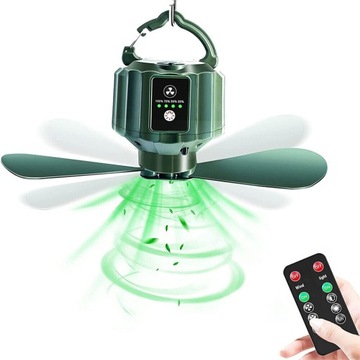 WENTYLATOR SUFITOWY DO NAMIOTU ZE ŚWIATŁEM LED 5200mAh PILOT