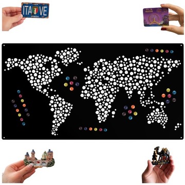 Tablica NA MAGNESY Magnetyczna Mapa Świata Czarna LOFT 100x50cm DUŻA