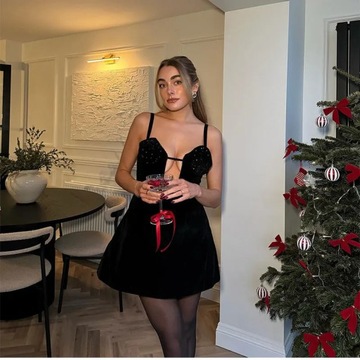 Sukienka Seksowna czarna damska zawieszka sukienka na ramiączkach seksowna