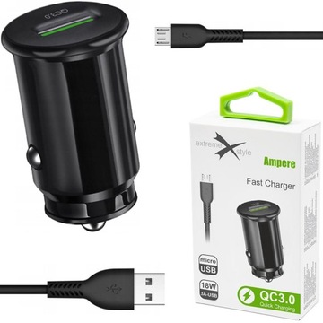 Szybka ładowarka samochodowa USB + kabel micro USB