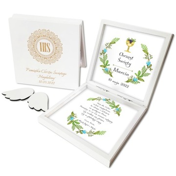 PAMIĄTKA CHRZTU ŚWIĘTEGO PUDEŁKO DREWNIANE NA PIENIĄDZE PREZENT CHRZEST