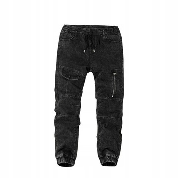 Czarne męskie spodnie jeansowe joggery z gumką - L