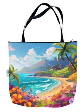 Torba plażowa / Torba na plażę / Duża / zapinana na zamek / plaża kwiaty