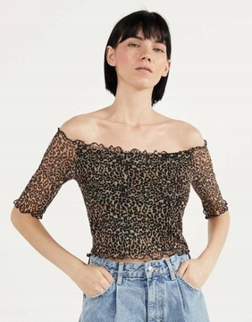 BERSHKA BLUZKA ANIMAL PRINT NVY XXC__XS