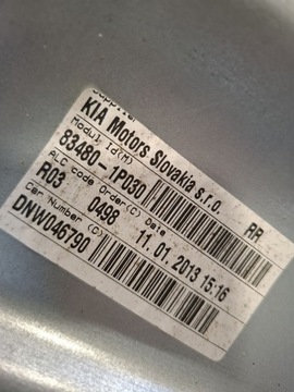 KIA VENGA 09-15 ZVEDÁK OKNO PRAVÝ ZADNÍ 83480-1P030