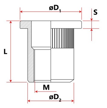 Заклепка-гайка с накаткой с буртиком М6 100 шт.