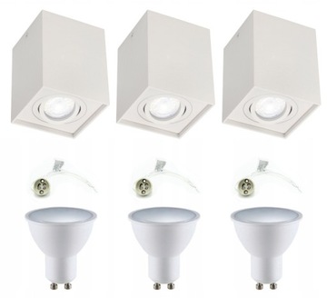 3x OPRAWA NATYNKOWA HALOGENOWA SPOT RUCHOMA BIAŁA EDO +ŻARÓWKA LED GU10