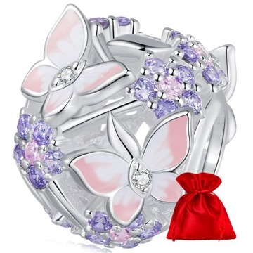 G573 Kula kwiaty i motyle srebrny charms beads