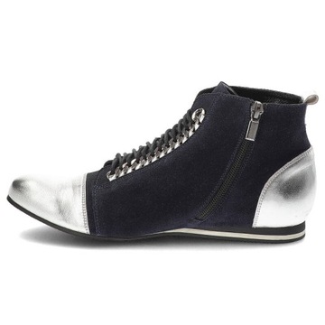 Granatowe Botki Libero Eleganckie Buty Damskie