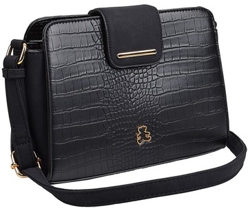 Czarna TOREBKA damska LISTONOSZKA CROSSBODY Lulu Castagnette EKO krokodyl