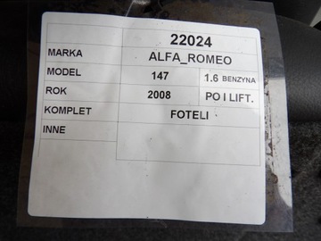 ALFA ROMEO 147 2008 ROK SEDADLA KOMPLET KŮŽE