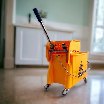 WÓZEK DO SPRZĄTANIA ŻÓŁTY YELLOW 20L WIADERKO Z WYCISKARKĄ Z PRASĄ