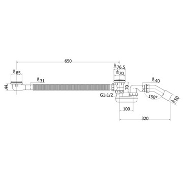 СИФОН ДЛЯ ВАННЫ AQUAUNO С ЧЕРНОЙ ПРОБКОЙ CLICK-CLACK И ПЕРЕЛИВОМ