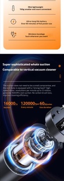 Автомобильный пылесос 16000Pa Mini Aspirador Portatil Sem Fio, портативный