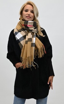 Стильный большой шарф в английскую клетку с бахромой цвета