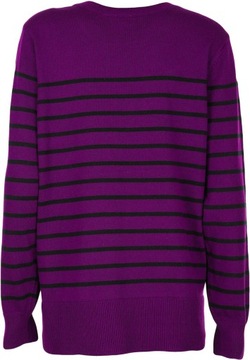 Capsule Damski Modny Śliwkowy Czarny Bawełniany Sweter Pasy Plus Size 50
