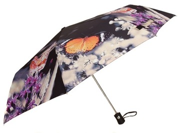 Parasol składany XL damski parasolka duża solidna półautomat MOTYLE WAŻKI