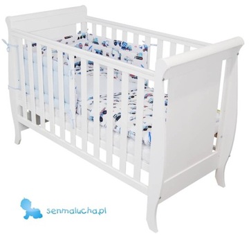 Łóżeczko dziecięce Misza białe z gryzaki materac barierka pościel norma UE