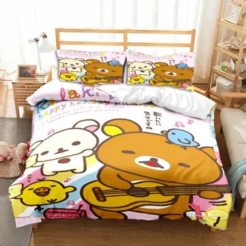Śliczny zestaw pościeli z kreskówkowym wzorem niedźwiedzia Rilakkuma