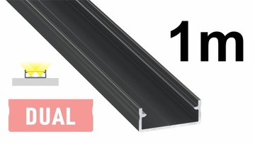 Profil LED 2x DUAL na dwie taśmy CZARNY SZEROKI 1m