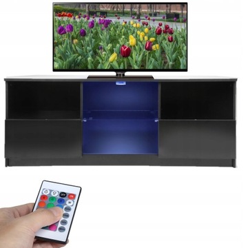 SZAFKA RTV STOLIK KOMODA LED POD TELEWIZOR 120cm LOFT SZUFLADY CZARNA PILOT