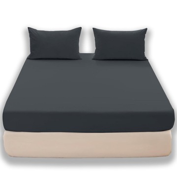 Prześcieradło z gumką 220x200cm Cotton jersey Grafit wysoka zakładka GK03