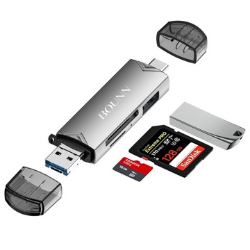 Устройство чтения карт Bounn USB2.0 + Micro USB2.0 + TypeC3.0 + USB3.0 TypeB