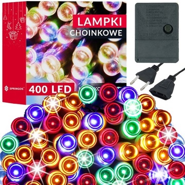 LAMPKI CHOINKOWE 400 LED 27,5m ZEWNĘTRZNE WEWNĘTRZNE ŚWIĄTECZNE MULTIKOLOR