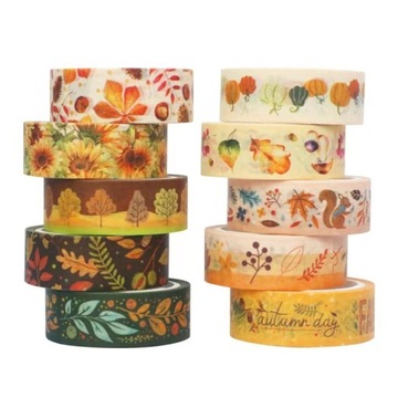 Zestaw 10 washi tape 1,5cm/5m jesienne jesień