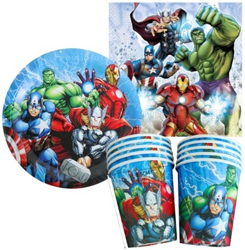 AVENGERS KUBKI TALERZYKI SERWETKI Hulk Iron Man Kapitan Ameryka zestaw 40el